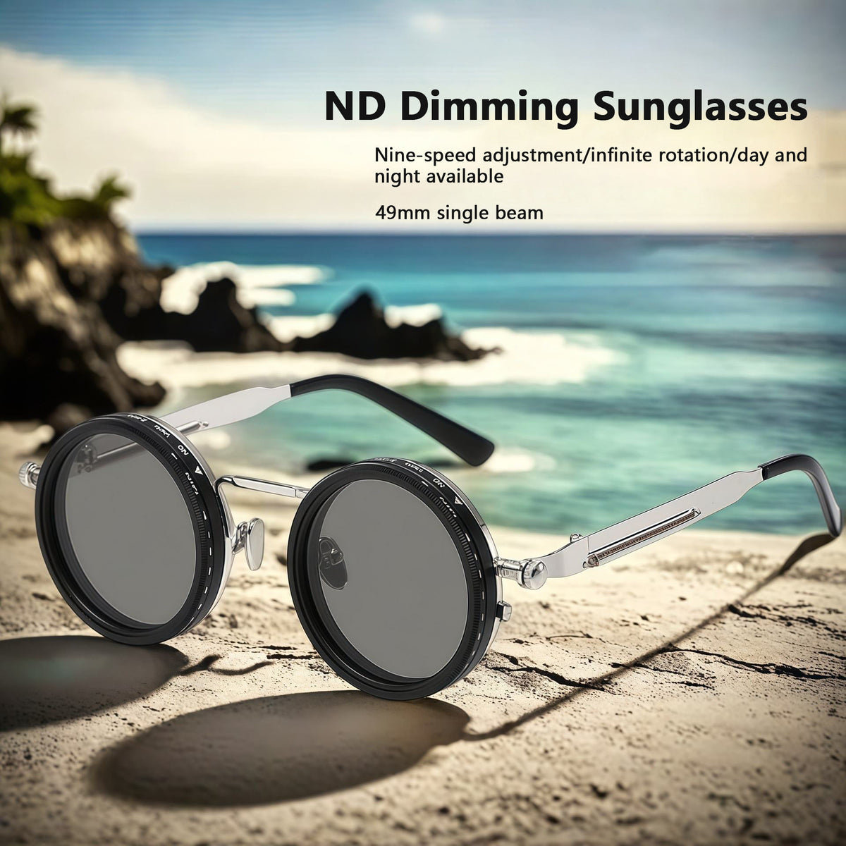 Lunettes de Soleil Steampunk Rondes à Teinte Réglable ND