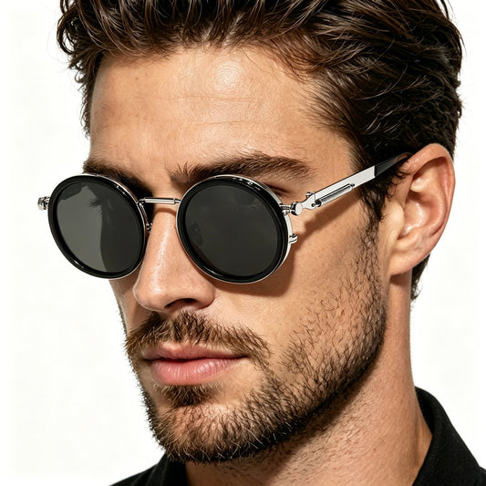 Lunettes de Soleil Steampunk Rondes à Teinte Réglable ND