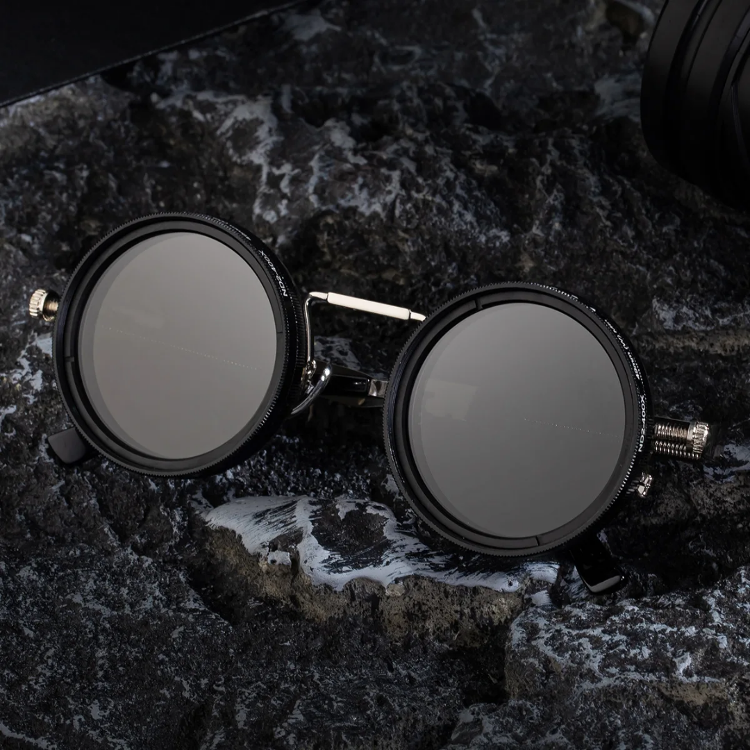 Lunettes de Soleil Steampunk Rondes à Teinte Réglable ND