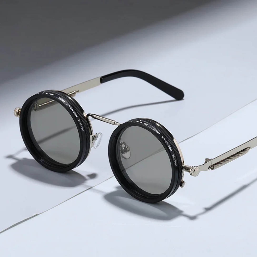 Lunettes de Soleil Steampunk Rondes à Teinte Réglable ND